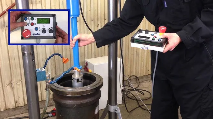 Technician performing cylinder liner honing onboard ship