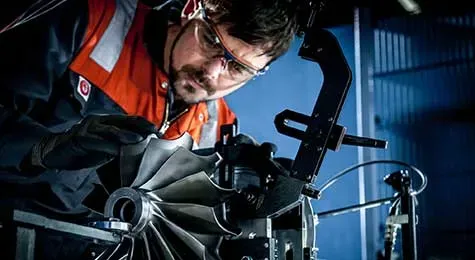 Disassembled turbocharger parts during overhaul