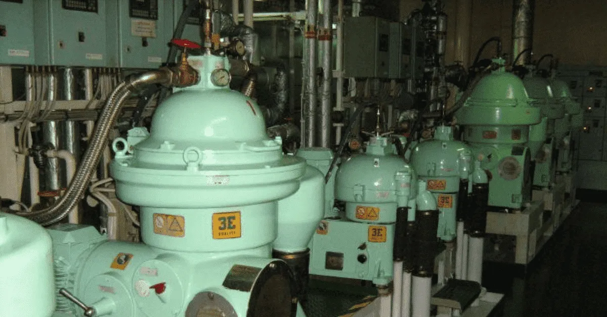 Fuel oil separator machine during maintenance